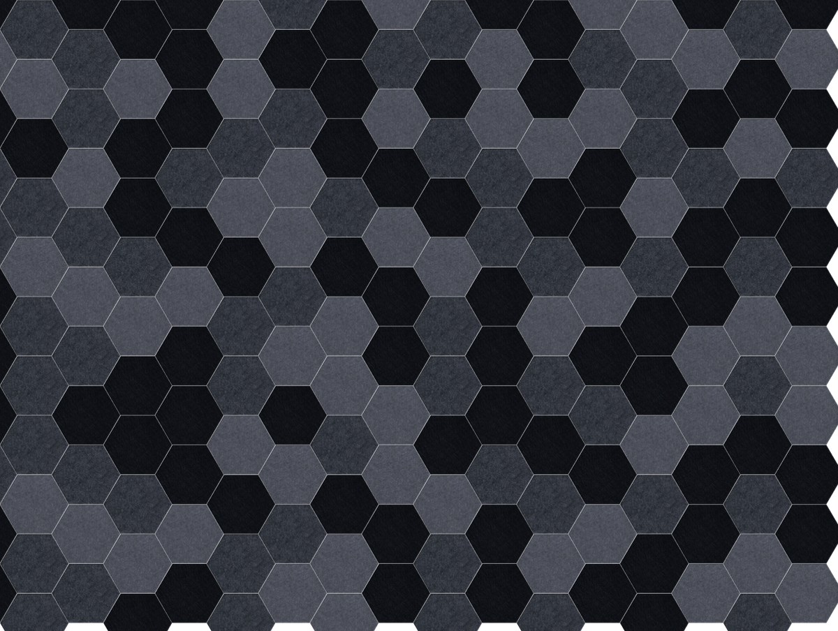 Repeating hexagonal pattern in black and gray tones with textured surface.