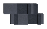 Dark gray modular sectional sofa with geometric panel design, shown from side angle.