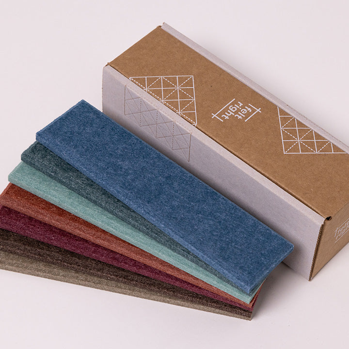 Autumnal color palette felt samples with cardboard box