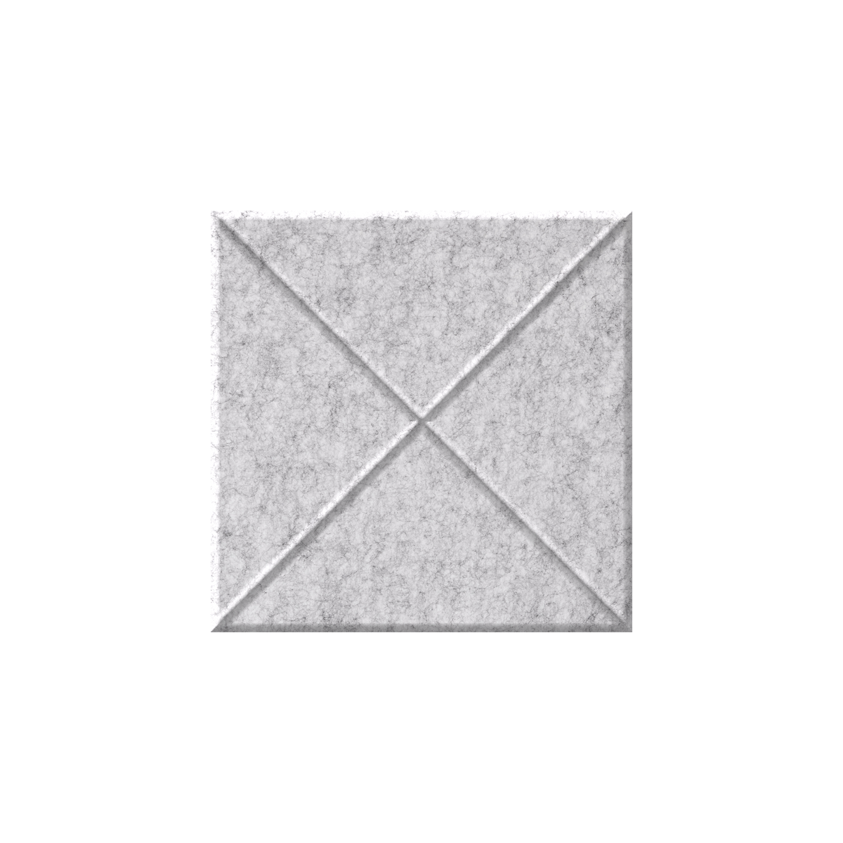 A square gray felt or fabric swatch with stitched diagonal lines forming an X shape, shown on a plain white background.