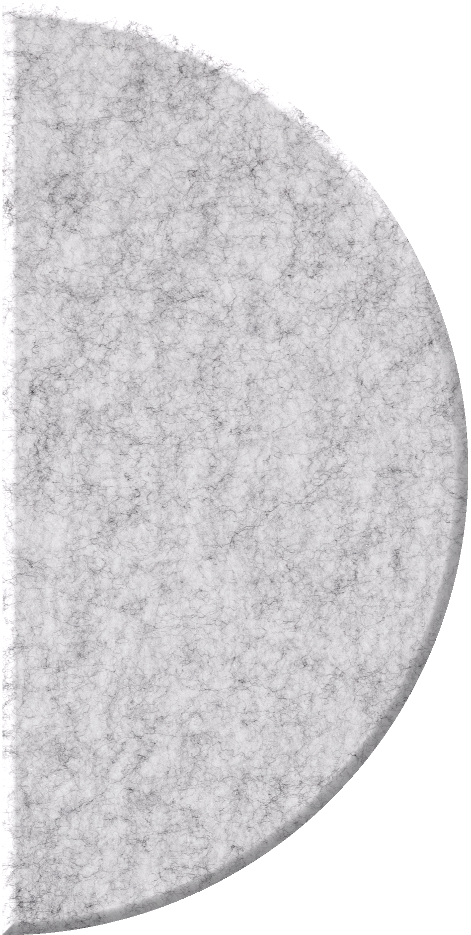Half circle marble tile with gray veining and textured surface.