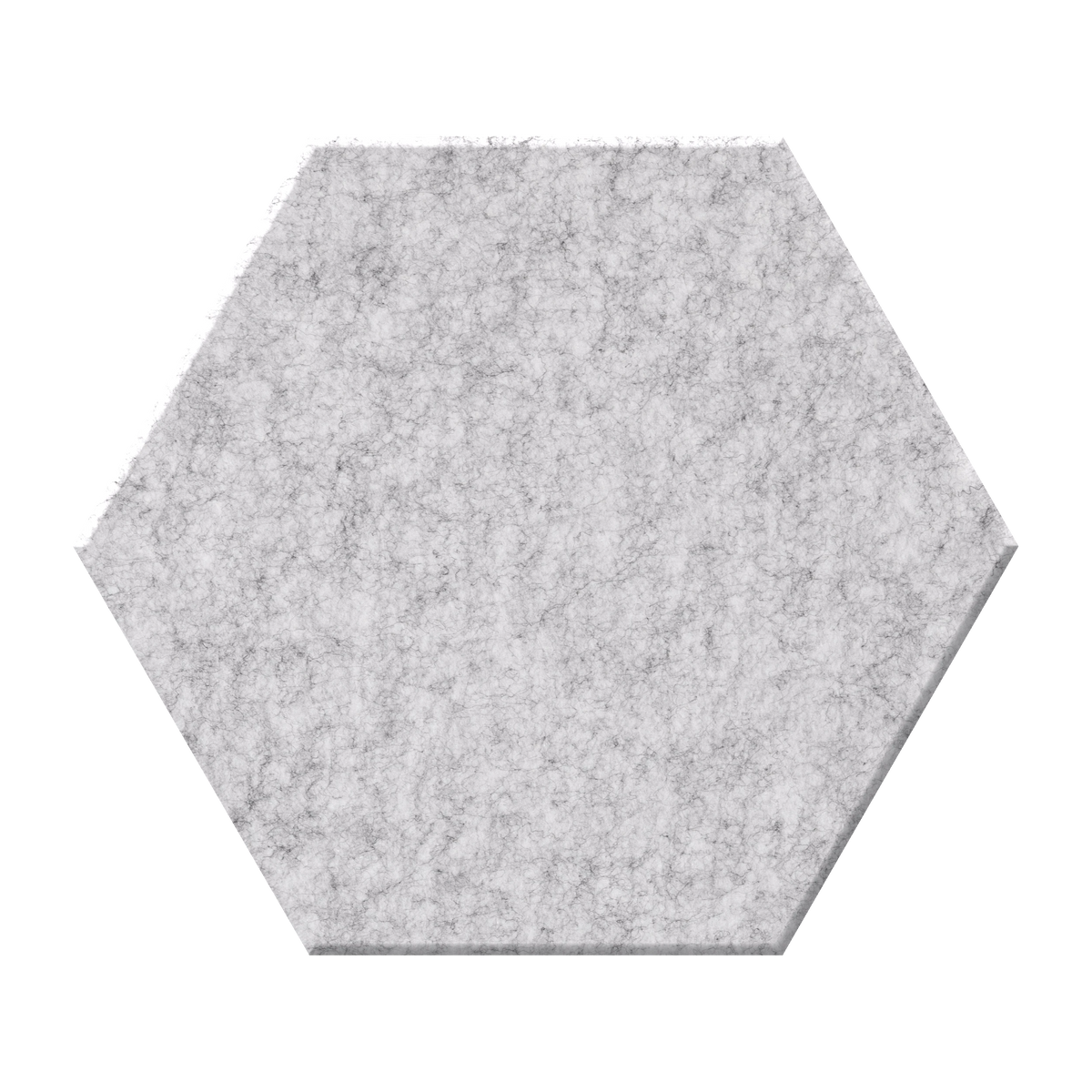 A hexagonal felt tile in a light gray color with a textured, fibrous surface, shown on a solid white background.