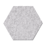 A hexagonal felt tile in a light gray color with a textured, fibrous surface, shown on a solid white background.