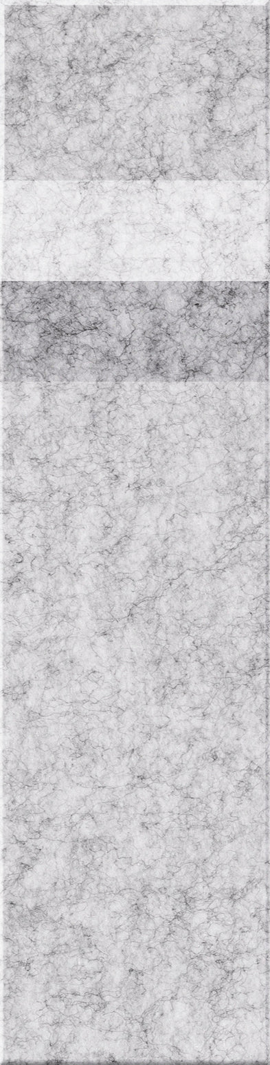 Three marble tiles in varying shades of gray and white with veined patterns arranged vertically.