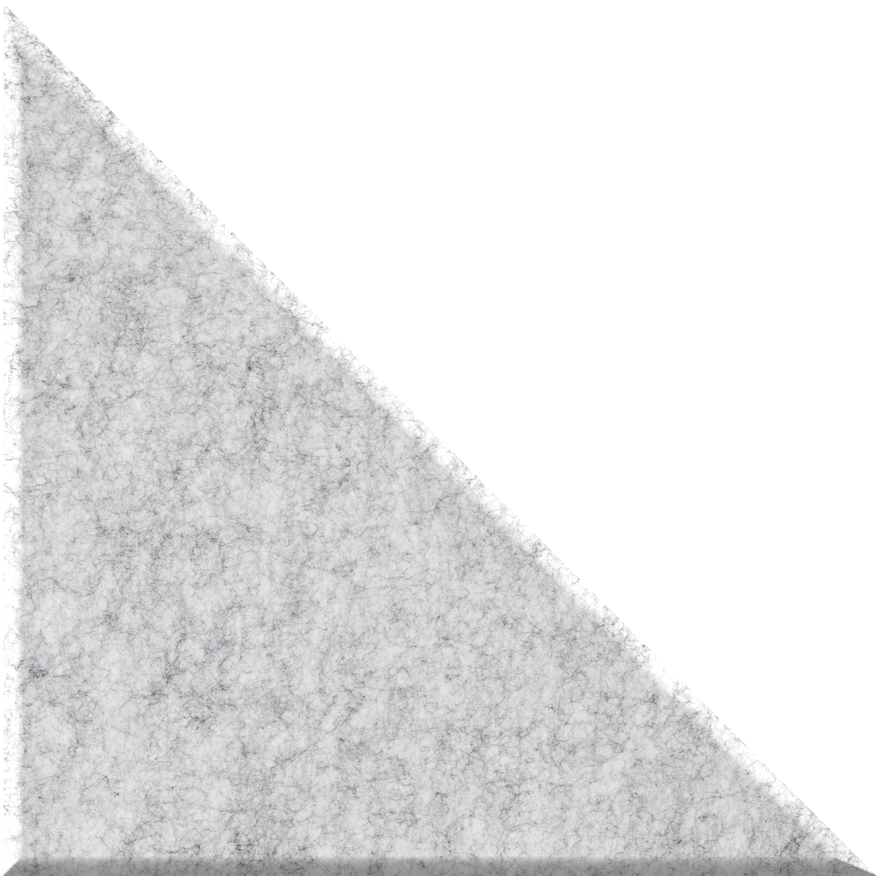 Gray speckled triangle tile with right angle and textured surface.
