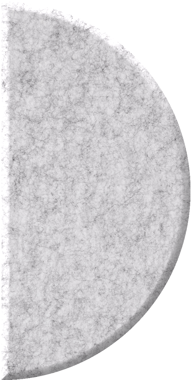 Half-circle tile with light gray marble-like surface and dark veining pattern throughout.
