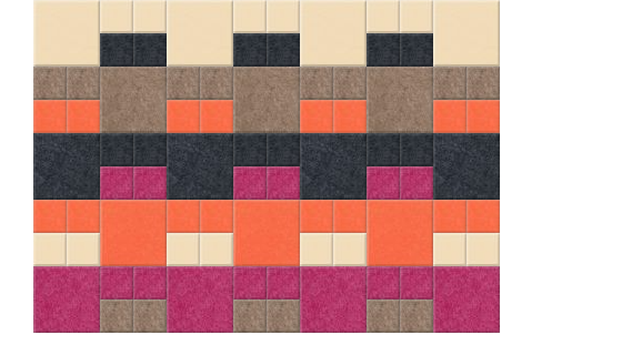 Geometric quilt pattern with repeating blocks in cream, gray, coral, purple, and magenta.