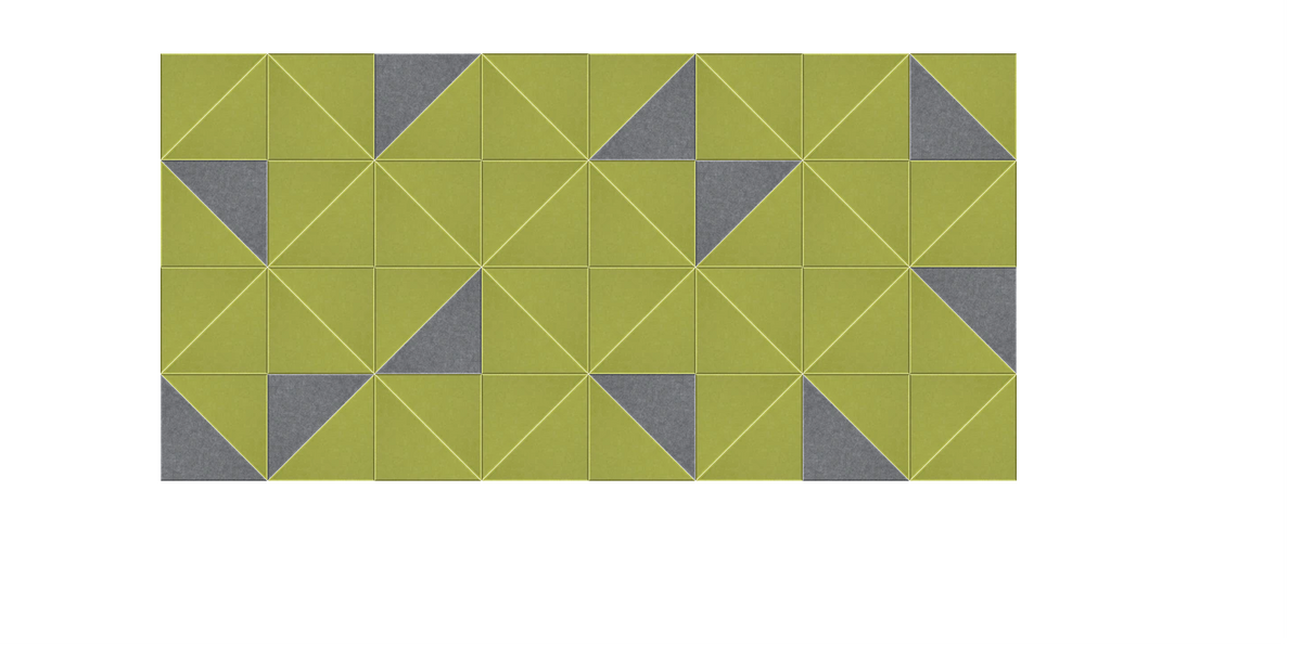 Geometric pattern with lime green and gray triangles arranged in a grid layout.