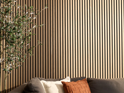 wall covered in oak wood slats