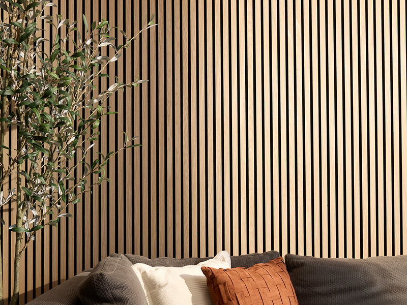 wall covered in oak wood slats