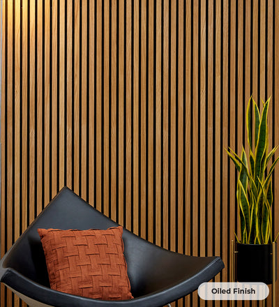 Wall covered in Oak Wood Slats with an oiled Finish