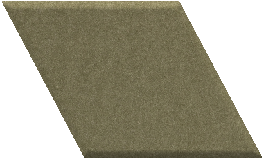 Olive-green diamond-shaped tile with matte textured surface and beveled edges.