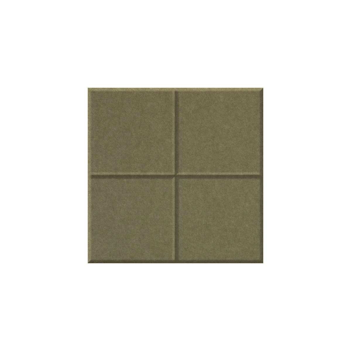 A square four-panel acoustic wall panel in a muted olive green color, shown against a plain white background.