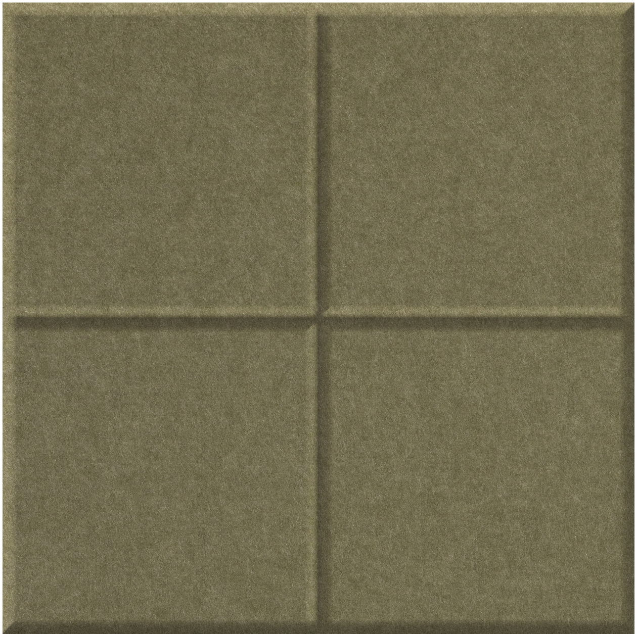 Olive green tile divided into four equal squares with raised grout lines separating each section.