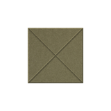 A square olive green textured panel with a stitched diagonal cross design, centered on a plain white background.