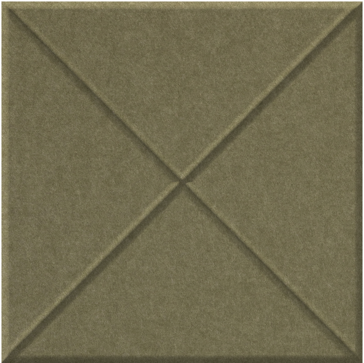 Sage green square tile with raised diagonal cross pattern creating four triangular sections.