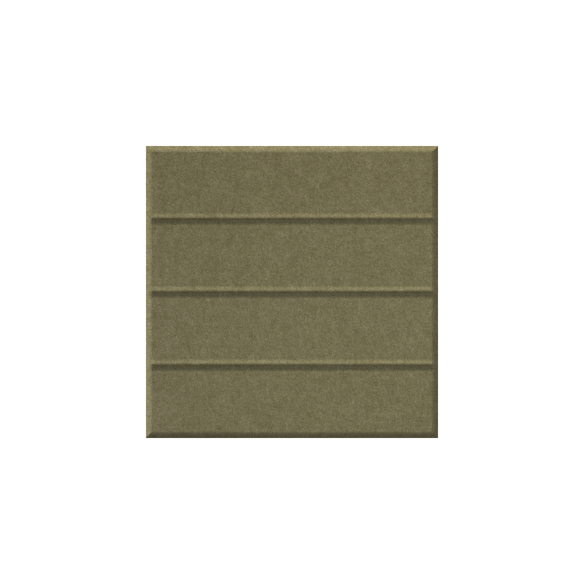 A square olive green textured panel with three horizontal recessed grooves, centered on a plain white background.