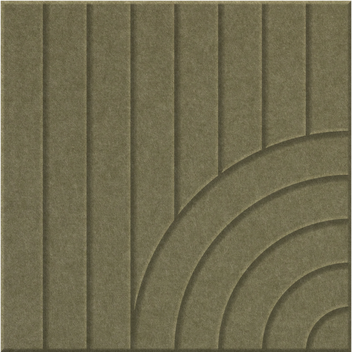 Olive 9mm Engraved Tangent felt sample with concentric quarter circle grooves