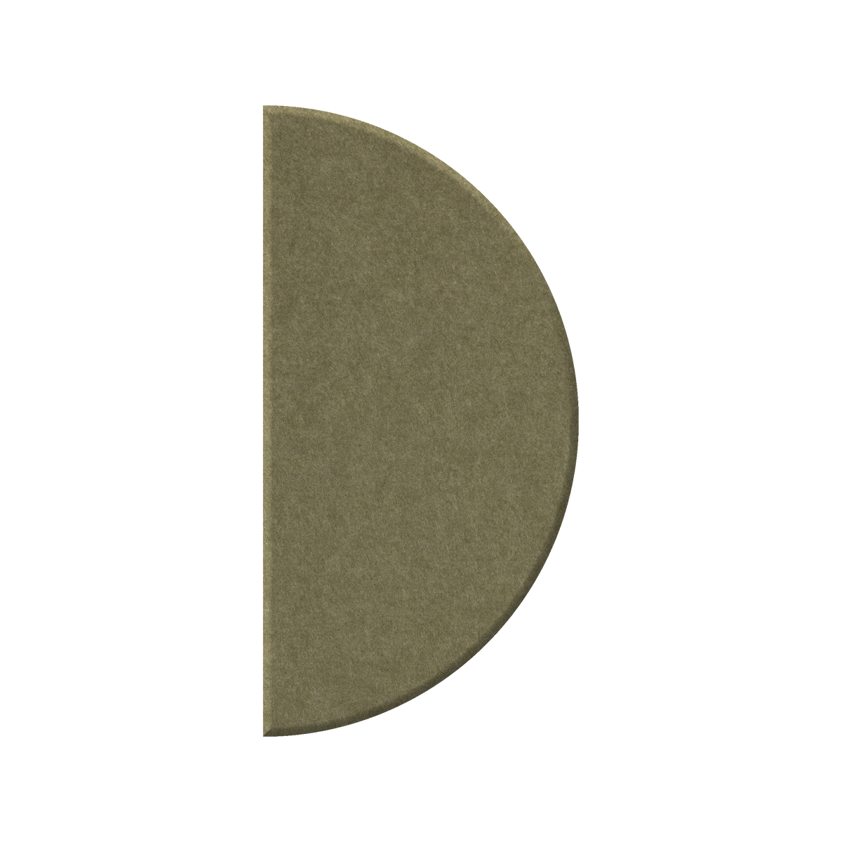 A single semi-circular, half-moon shaped piece of textured material in a muted olive green color, shown against a plain white background.
