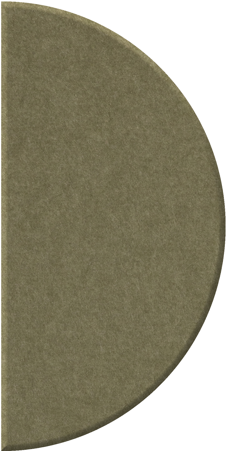 Half circle tile with matte textured surface in olive green tone.