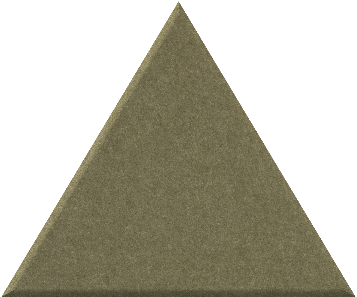 Olive-green triangle tile with a matte textured surface and beveled edges.