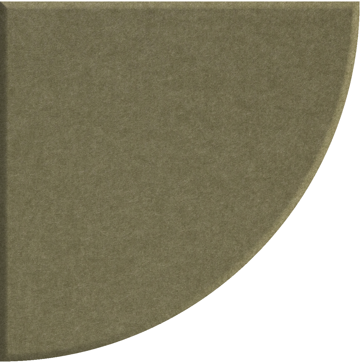 Olive-green quarter circle tile with curved edge and matte textured finish.