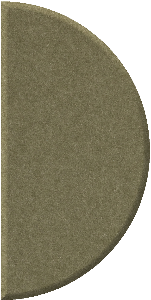 Olive green half circle tile with textured matte surface and curved edges.
