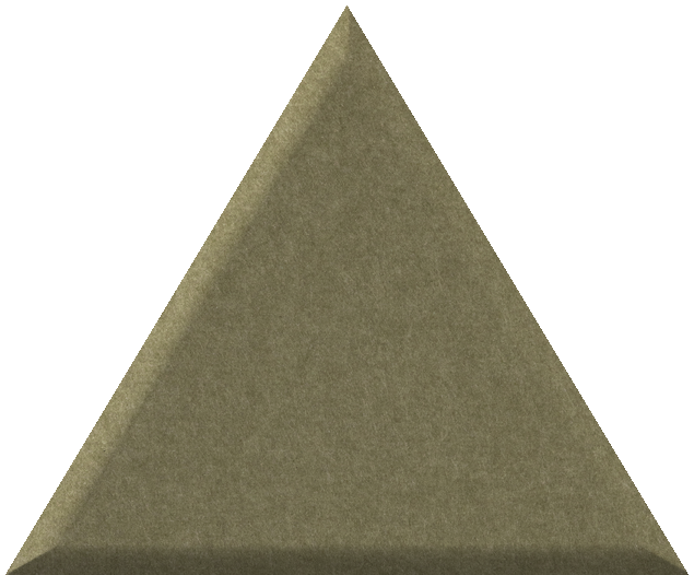 Olive-green triangle tile with textured surface and three-dimensional depth.