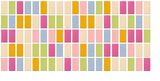 Grid of colorful rectangular tiles in pink, yellow, green, blue, and cream arranged in rows.