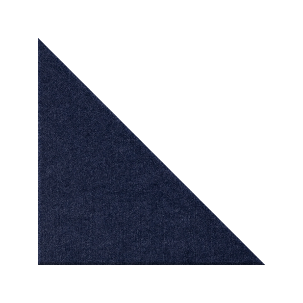 A dark navy blue felt or fabric triangle sample on a plain white background.
