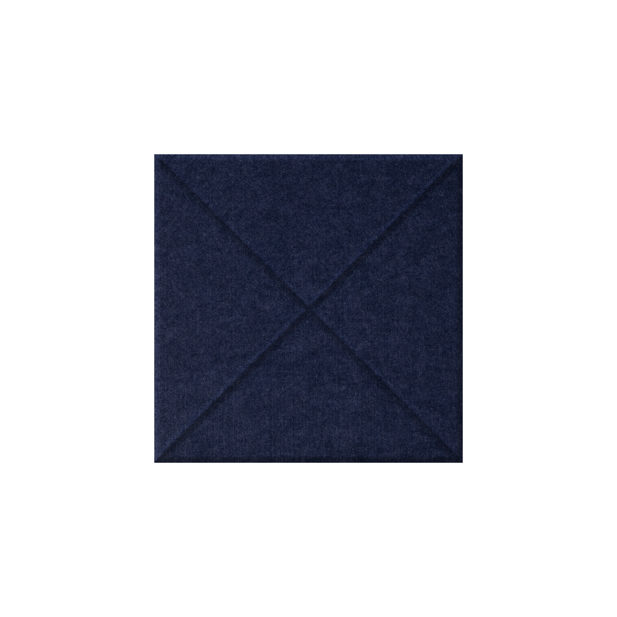 A square navy blue felt or fabric swatch with diagonal stitched lines forming an X pattern, centered on a plain white background.