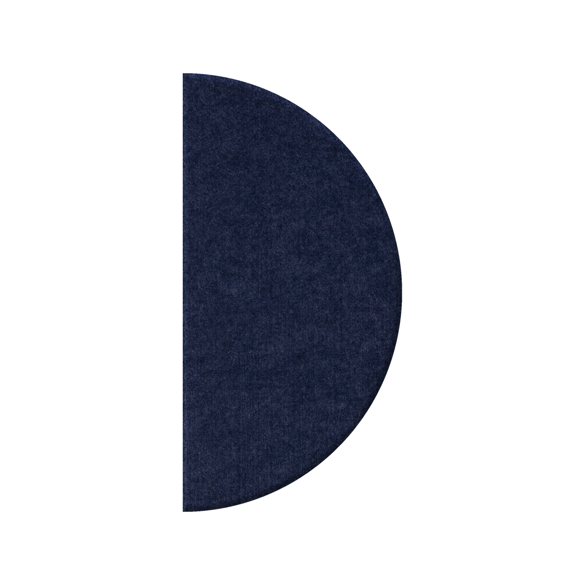 A dark navy blue semi-circular felt or fabric panel shown flat against a plain white background.