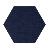 A single hexagonal felt or fabric swatch in a dark navy blue color, centered on a plain white background.