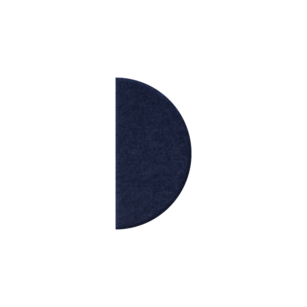 A dark navy blue felt letter 'D' on a solid white background.