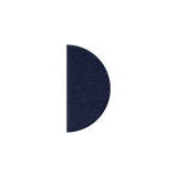 A dark navy blue felt letter 'D' on a solid white background.