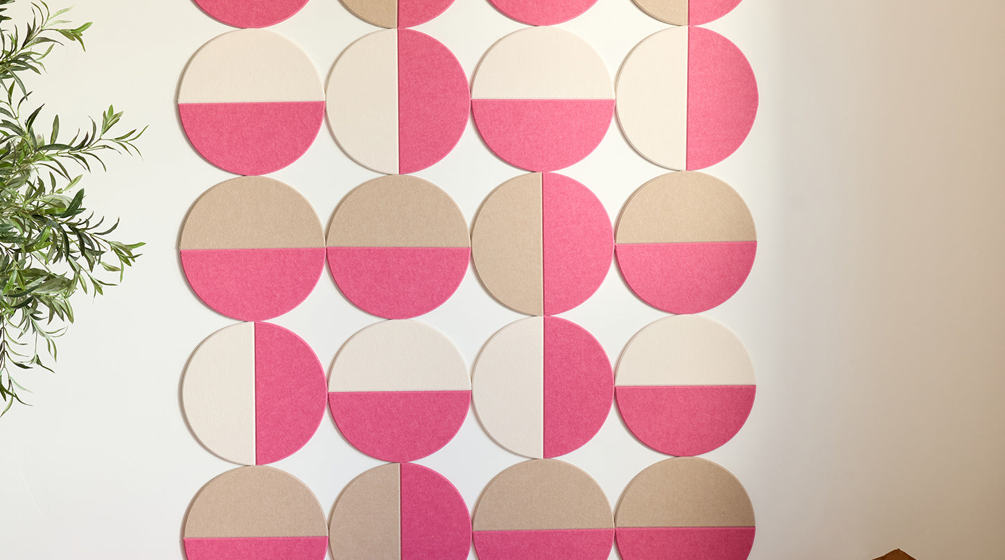 Decorative acoustic wall art with pink and beige circles