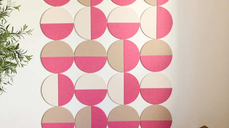 Decorative acoustic wall art with pink and beige circles