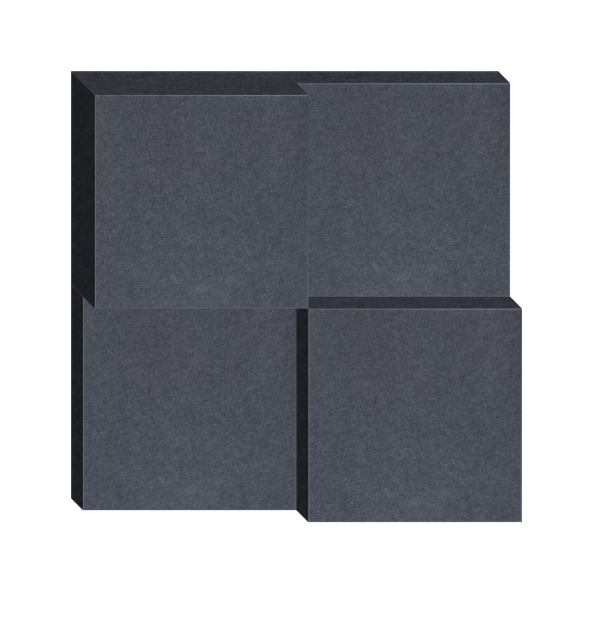 Three-dimensional geometric composition of dark gray rectangular blocks arranged in staggered formation.