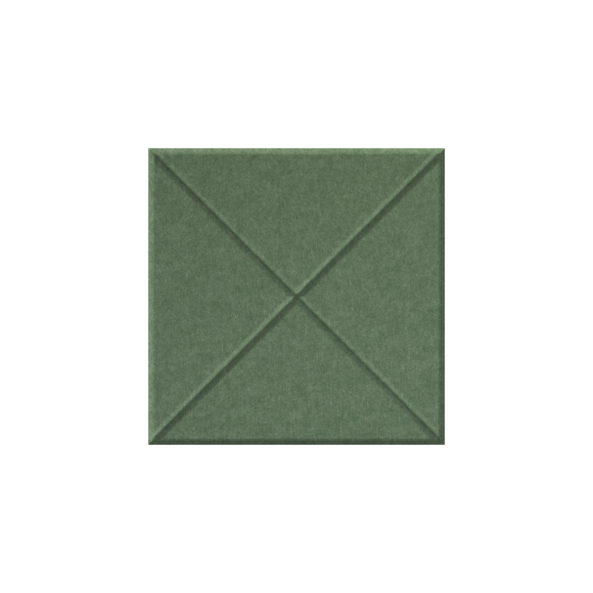 A square green textured panel with a stitched geometric pattern of intersecting diagonals, shown against a plain white background.