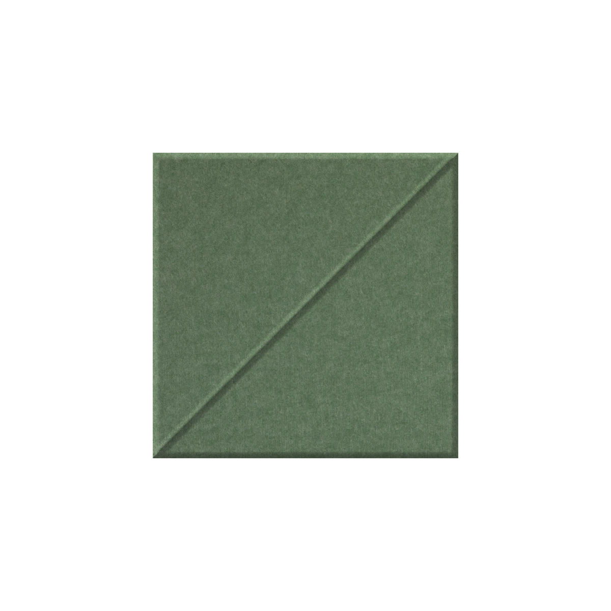 A square sage green textured tile or panel with a diagonal seam running from corner to corner, shown against a plain white background.