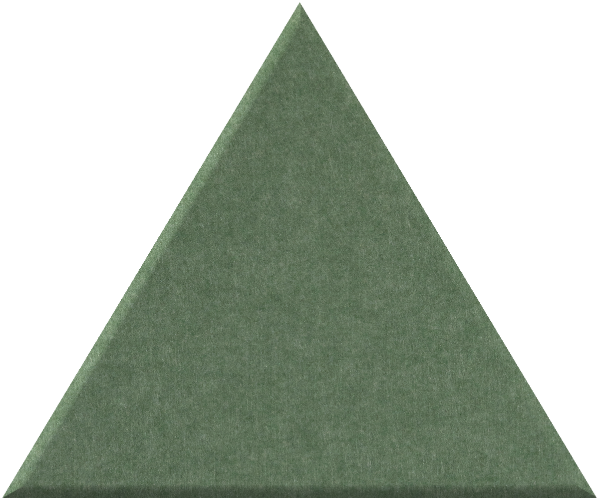 Green triangle tile with textured surface and point facing upward.