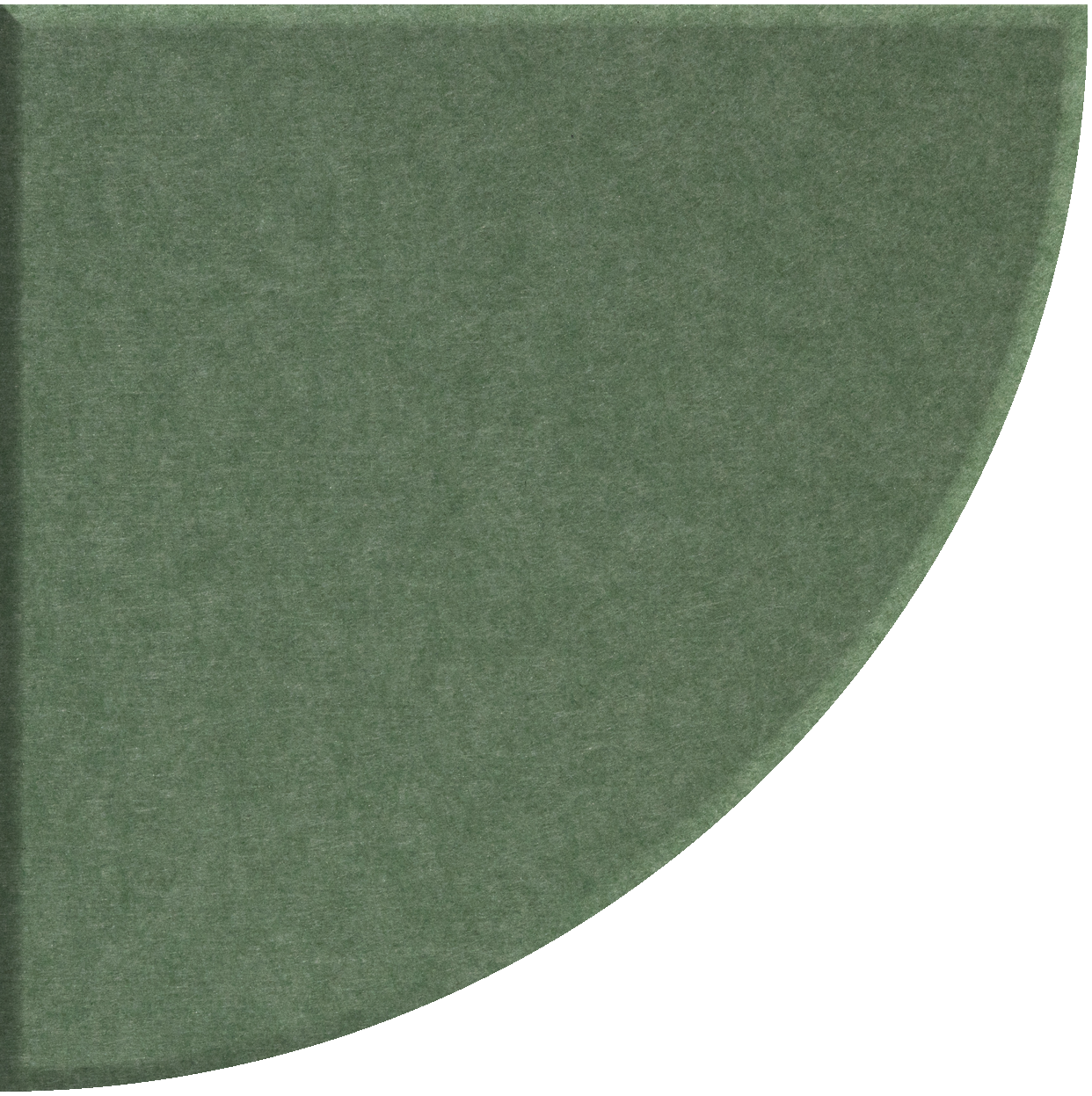 Green quarter circle tile with curved edge and speckled matte finish.