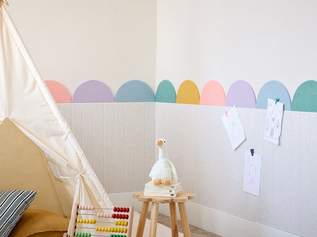 Pastel Latte wainscoting in a children's play area