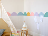 Pastel Latte wainscoting in a children's play area