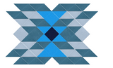 Geometric pattern of blue and gray triangles on a white background