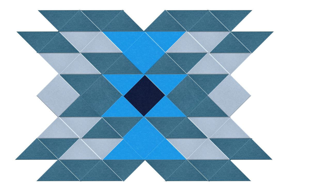 Geometric pattern of blue and gray triangles on a white background