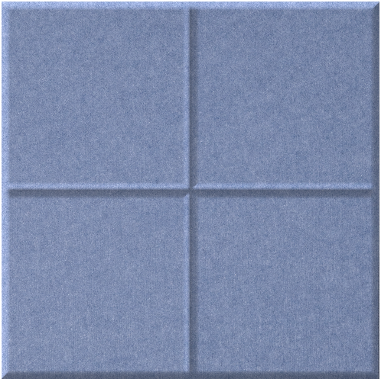 Blue ceramic tile divided into four equal squares with recessed grout lines.