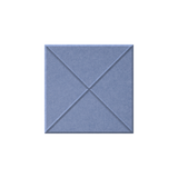 A square blue textured panel with a stitched geometric pattern of intersecting diagonals forming an X in the center, isolated on a white background.