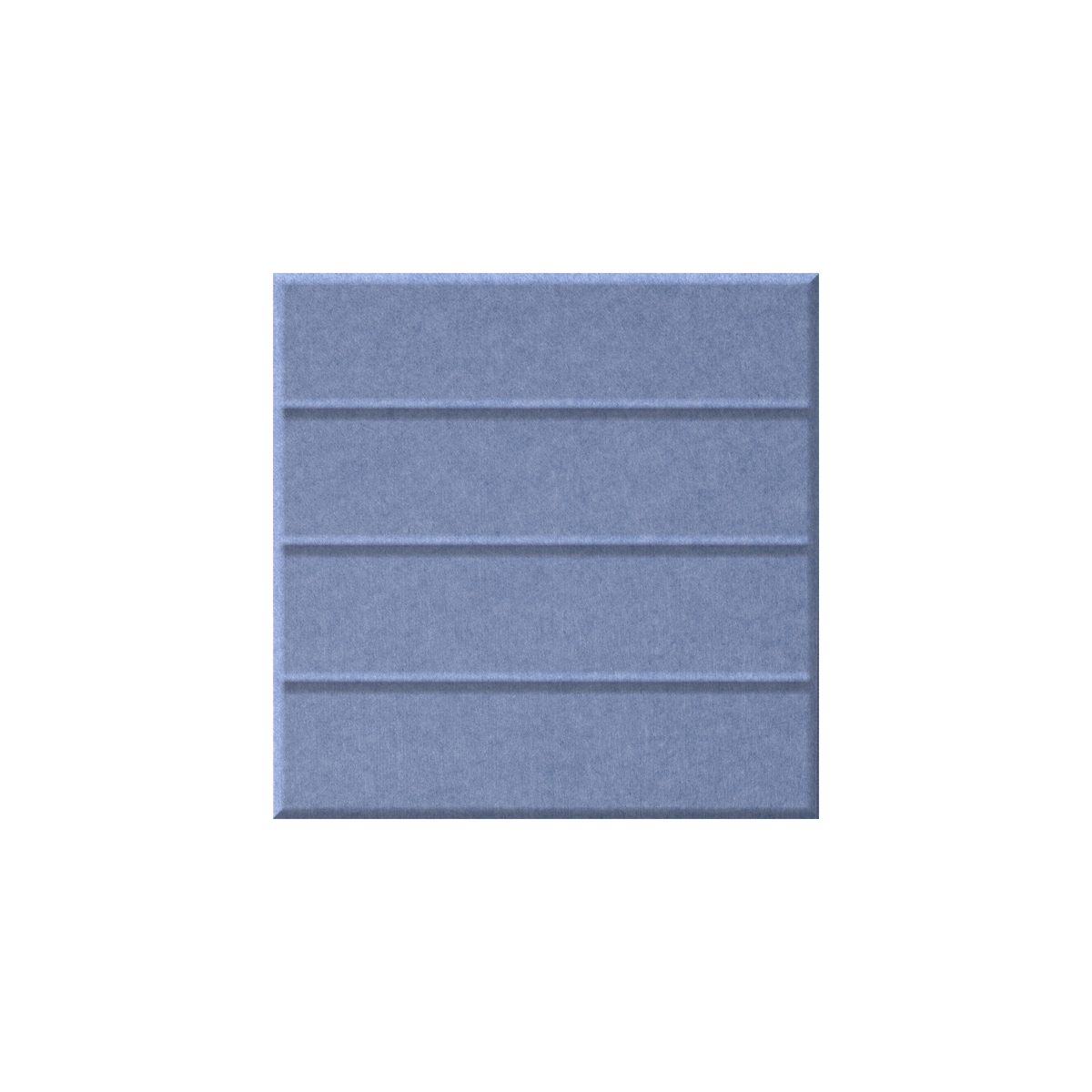 A square textured panel or tile in a muted dusty blue-gray color, featuring three horizontal recessed grooves, shown against a plain white background.
