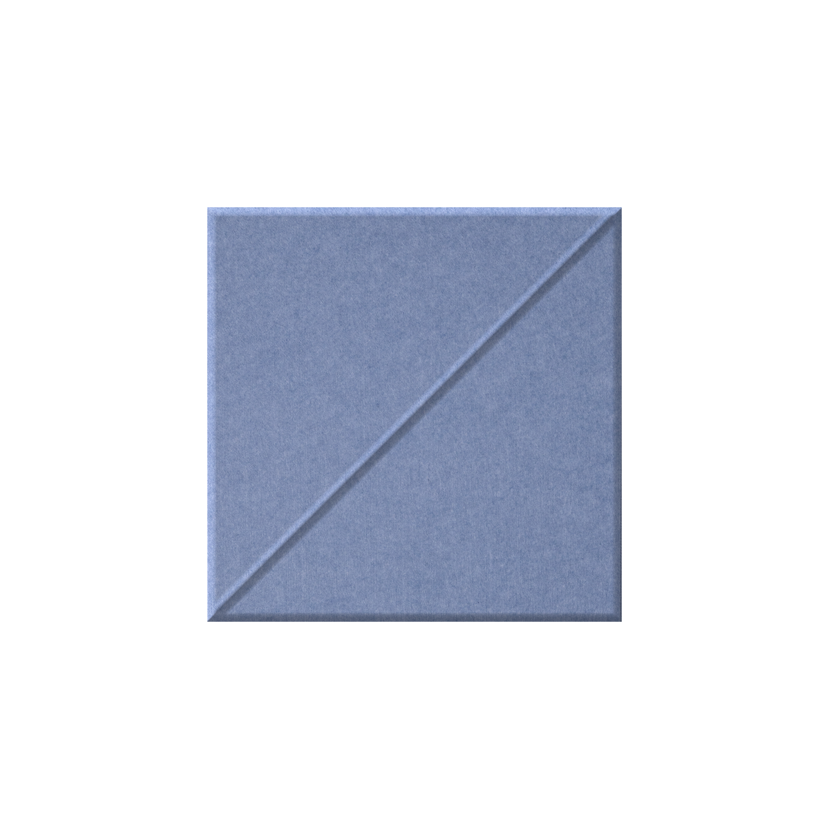 A square textured material swatch in a muted dusty blue color, featuring a diagonal stitched seam from the top-left corner, shown against a plain white background.